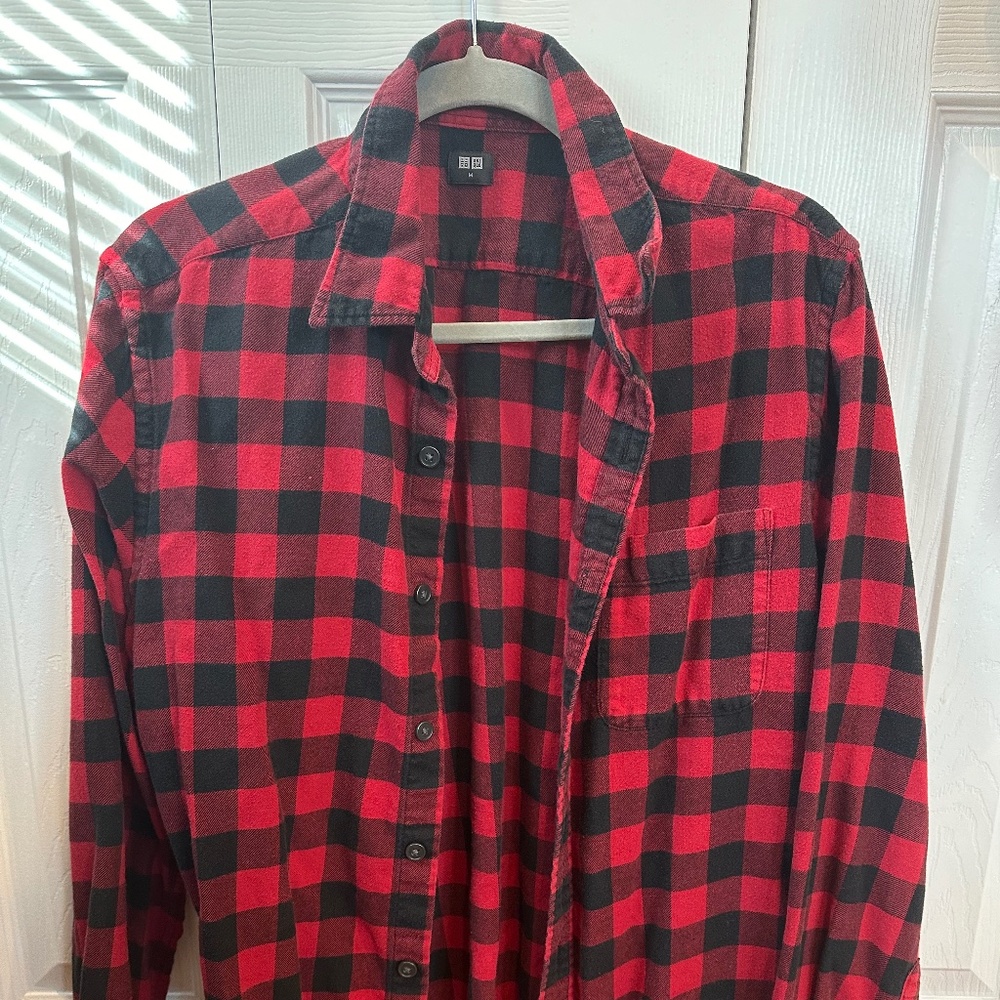 Uniqlo Red and Black Plaid Flannel Shirt
